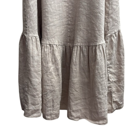 Natural Linen Strappy V-Neck Maxi Dress Ruffle Hem Italy Terzo Millennio Large - Picture 9 of 12